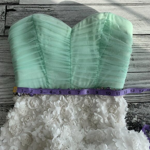 Vintage Y2k Babydoll Sheer Mint Corset Rhinestone Strapless Mini Dress - Picture 14 of 16